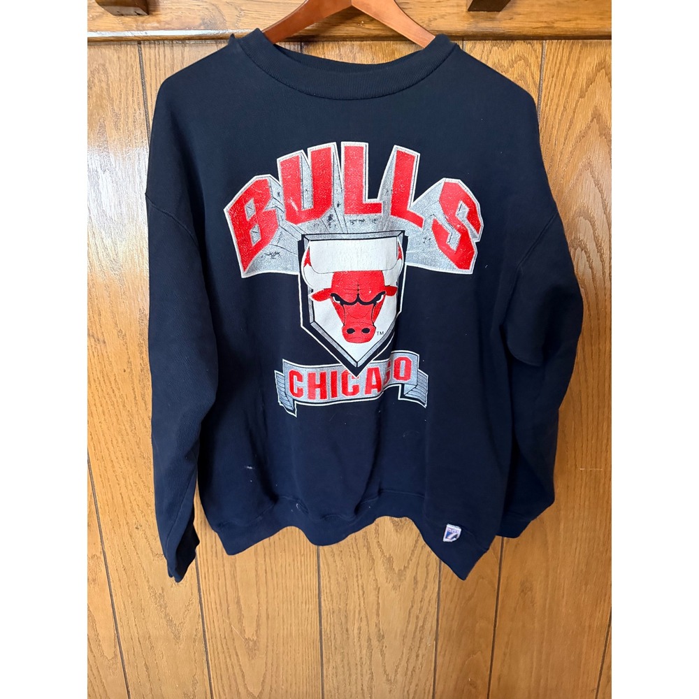 Vintage Chicago Bulls Logo 7 Sweatshirt Black NBA Graphic Crewneck 90s Mens L